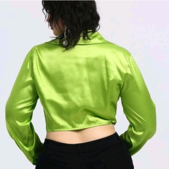 SHEIN 2XL Lime Green Long Sleeve Tie Front Top - Picture 6 of 12